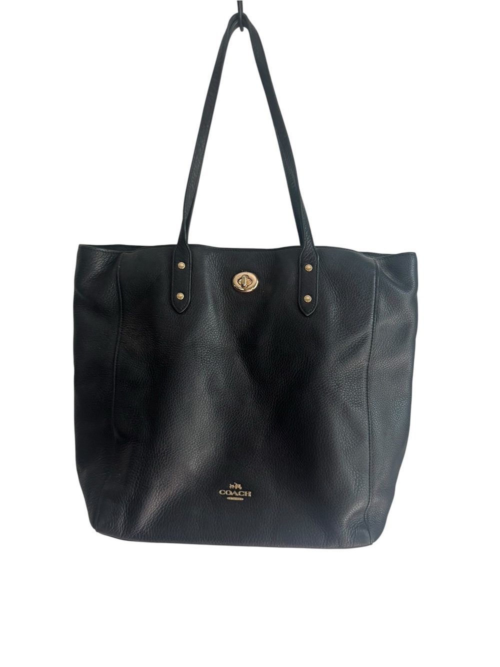 Coach Black Pebbled Leather Tote with Gold Turnlock